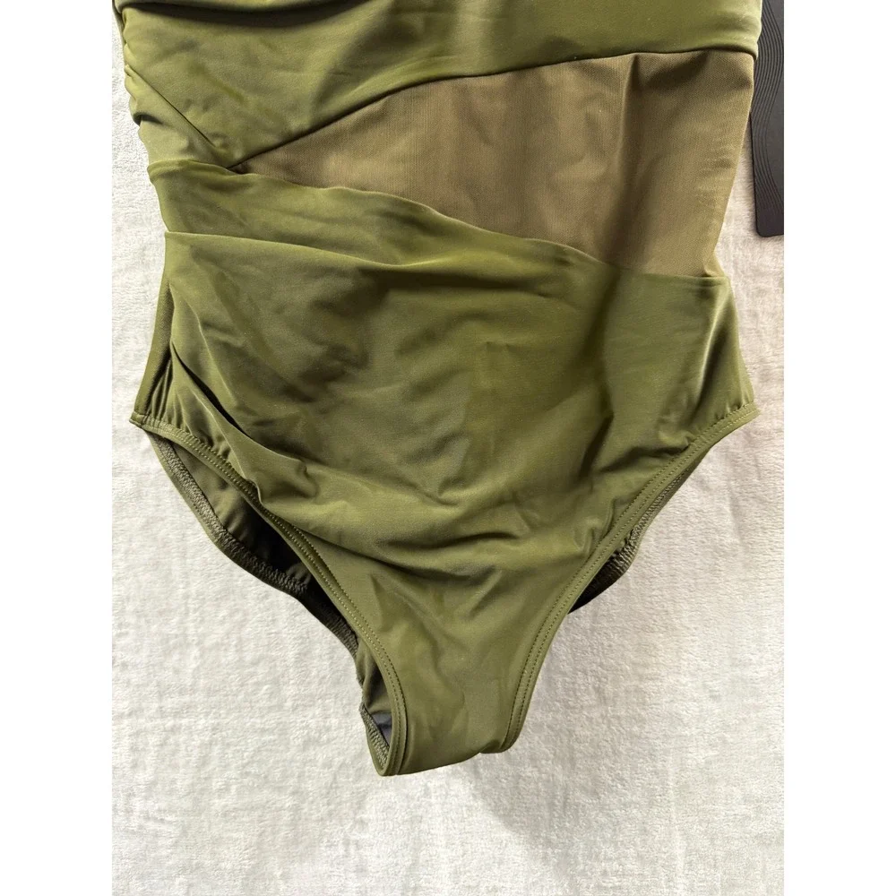 Miraclesuit Womens AZURA One Shoulder Mesh One Piece Swimsuit Nori Sz 16 $172